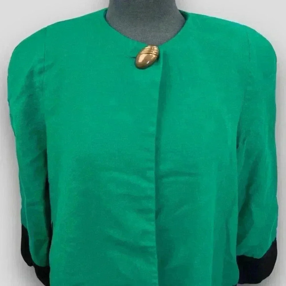 Louben Wool Jacket Vintage Canada Made Green Black Trim Shoulder Pads Retro - Picture 5 of 12